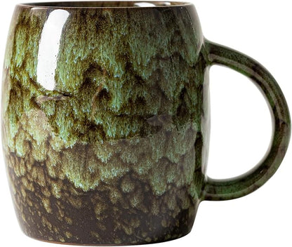 Unique Reactive Glaze Ceramic Coffee Mug - 14 oz Large Coffee Cup with Ergonomic Handle, Forest Green Ceramic Mug for Office & Home, Great Birthday Gift for Women, Men & Friends, Microwave Safe