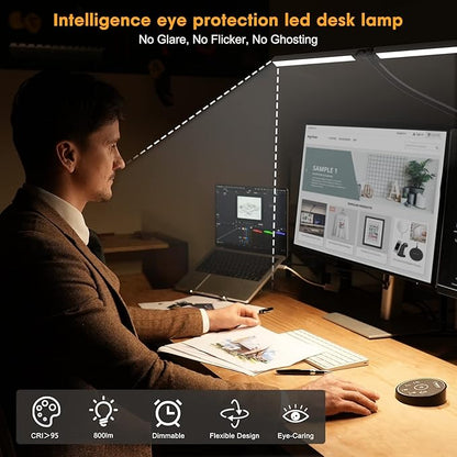 Led Desk Lamp for Office Home - 2 Pack Eye Caring Architect lamp with Clamp,Dual Screen Computer Monitor Gooseneck Smart Light: 24W 5 Color Flexible Adjustable Lighting Table Lamp for Study
