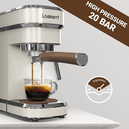 Espresso Machine, Expresso Coffee Machines for Home, 20 Bar Cafetera Espresso with Milk Frother Steam Wand, Compact Small Coffee Maker for Latte and Cappuccino (Pear White, Stainless Steel, Gift)