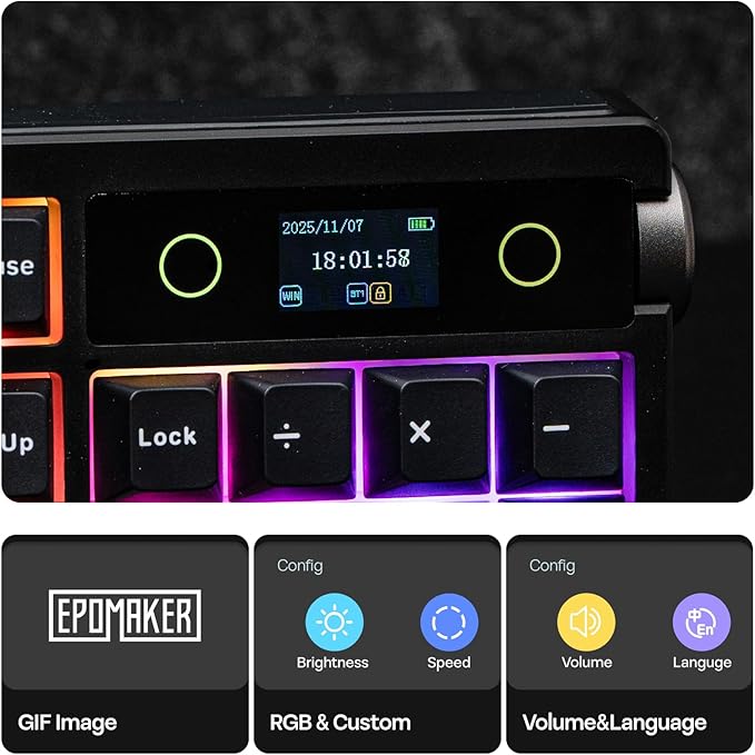 EPOMAKER TH108 PRO Full Size Mechanical Keyboard with Screen & Knob, Wireless Gaming Keyboard with 10000mAh, Creamy Gasket, Hot Swap, Custom Driver, RGB Backlight (Black, Sea Salt Silent)
