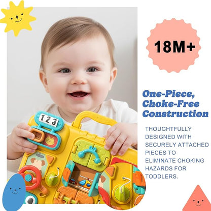 Busy Board for Toddlers 1-3, Musical Travel Activity Toys | Portable Montessori Activity Board with Lights & Music, Fine Motor Skills, Educational Developmental Toys Indoor, Outdoor