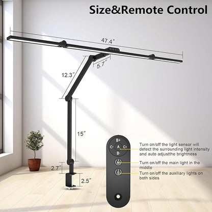 3000 Lumen Ultra Bright Architect Desk Lamp with Clamp, 36W Tall Overhead Led Desk Light for Home Office, 47Inch Long Dimmable Computer Monitor Light Bar with Remote for Table Desktop Drafting
