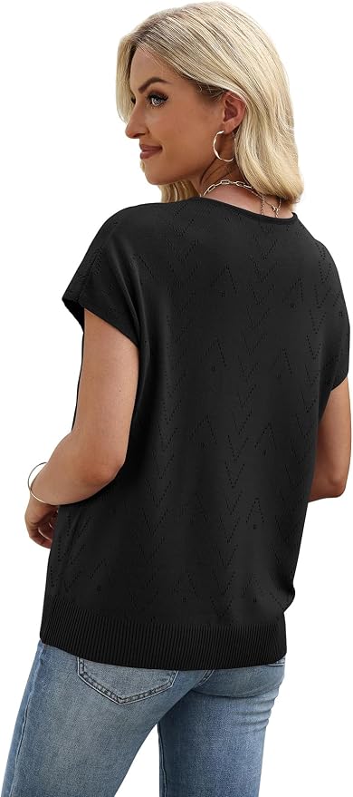 WIHOLL Short Sleeve Sweater for Women V Neck Trendy Cute Tops Business Casual Outfits Cap Sleeve