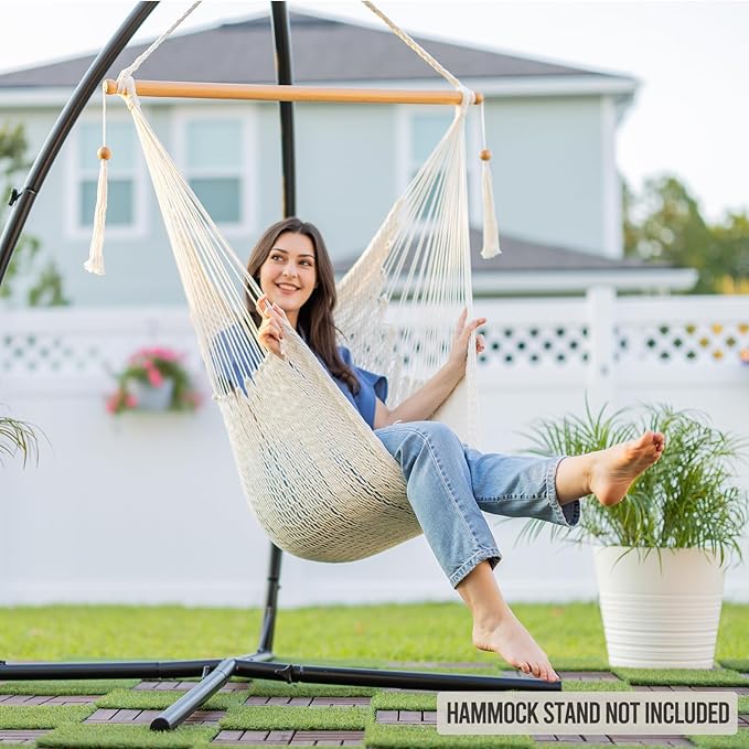 JoyView Hammock Chair with Spreader Bar Caribbean Hammock Swing Chair 300 LBS Weight Capacity XL Rope Hanging Chair for Outdoor Indoor Garden Yard - Black