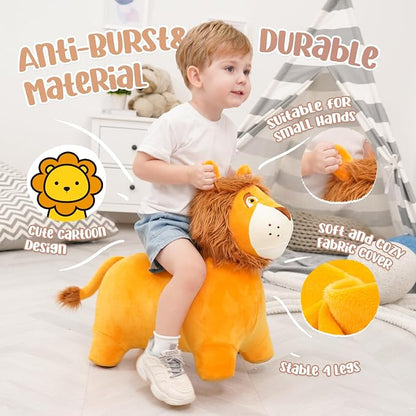Lion Bouncy Hopper Horse, Inflatable Plush Hopping Toy, Bouncing Animal Hopper for Toddlers, Fun Ride-On Toy for Kids 18 Months-6 Years, Indoor & Outdoor Play, Great Gift Boys Girls