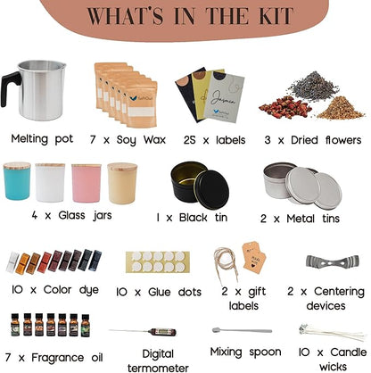 SoftOwl Premium Soy Candle Making Kit - Full Set - Soy Wax, Big 7oz Jars & Tins, 7 Pleasant Scents, Color Dyes & More - Perfect as Home Decorations - DIY Starter Scented Candles Making Kit