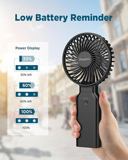 EasyAcc Portable Handheld Fan, 9000mAh + 53H Cooling Time+ ODM Durrable + with Hands-Free Camera Strap + Backup Power + 4 Speeds, Rechargeable Handheld Fan for Travel Outdoor