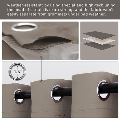 Water Proof Outside Curtains with Grommet Top for Porch, W52 x L120 Thermal Insulated Washable Outdoor Divider Drapes for Patio Gazebo Deck Pool Area Pergola Cabana (Taupe, 2 Panels)