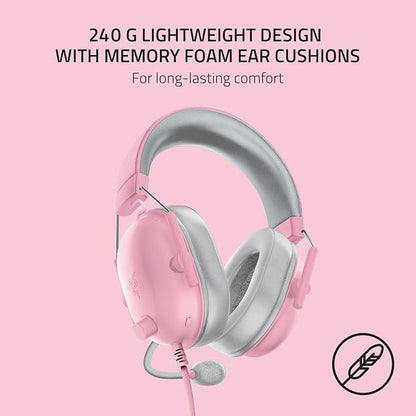 Razer BlackShark V2 X Gaming Headset, 50mm Drivers, Quartz Pink