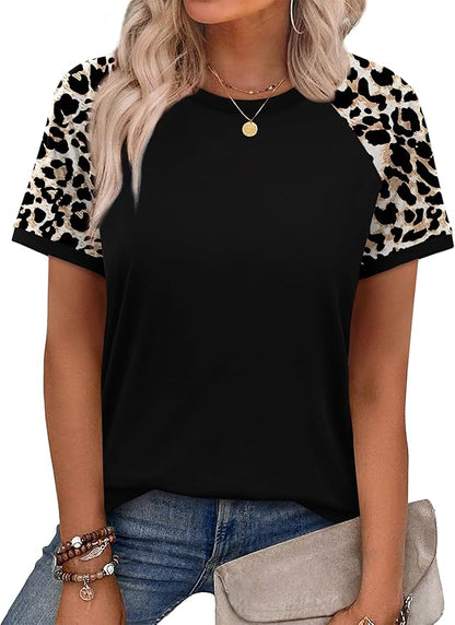 WIHOLL Womens Summer Tops Color Block Short Sleeve Raglan Shirts Spring Fashion Clothes Vacation Outfits