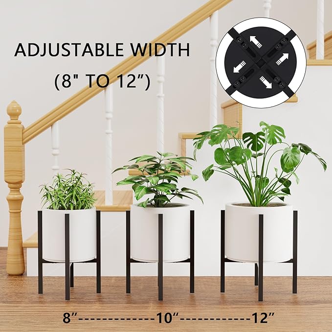 Adjustable Metal Plant Stand Indoor Outdoor - Fits 8 to 12 Inches Pots - Mid Century Modern Planter Stand Single Floor Flower Pot Holder Home Decor for Gardening Gifts