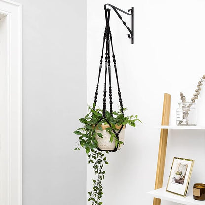 Mkono Macrame Plant Hanger Indoor Hanging Planter Basket with Wood Beads Decorative Flower Pot Holder No Tassels for Indoor Outdoor Boho Home Decor 35 Inch, Black, Set of 1 (POTS NOT Included)