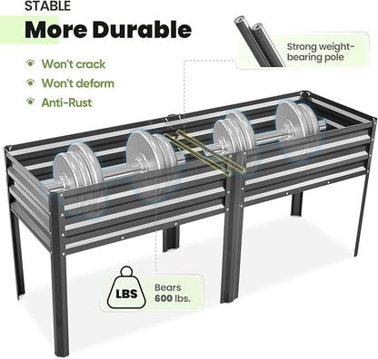 KING BIRD Raised Garden Bed with Legs Galvanized Large Elevated Planter Box for Backyard, Patio, Balcony, 600lb Capacity, Dark Grey 70.9x22.8x31.5 in