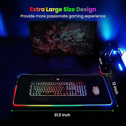 BladeHawks Extra Large RGB Gaming Mouse Pad-14 Light Modes, Extended Soft LED Mouse Pad, Anti-Slip Rubber Base, Computer Keyboard Mousepad Mat (31.5 x 12 Inch)