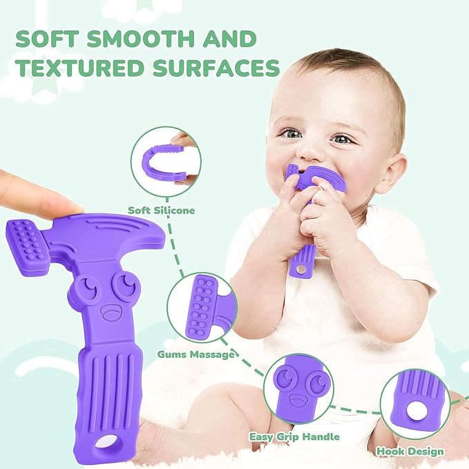 TYRY.HU Baby Teething Toys for Babies, Baby Teether Toys, BPA Free Silicone Baby Molar Teether Chew Toys, Hammer Wrench Spanner Pliers for Boys Girls, Soft-Textured, Easy to Hold & Clean, 4 Packs