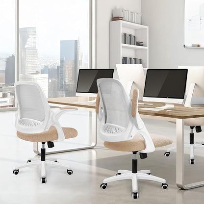 NEO CHAIR Office Desk Gaming Ergonomic Computer Chair with Lumbar Back Support Adjustable Height Swivel Rolling Wheels Flip-up Arms Mesh Chair for Home Vanity (Beige) | Lumbar Support, Height Adjustment, 360° Swivel and Rolling Base, Space-Saving Desig...