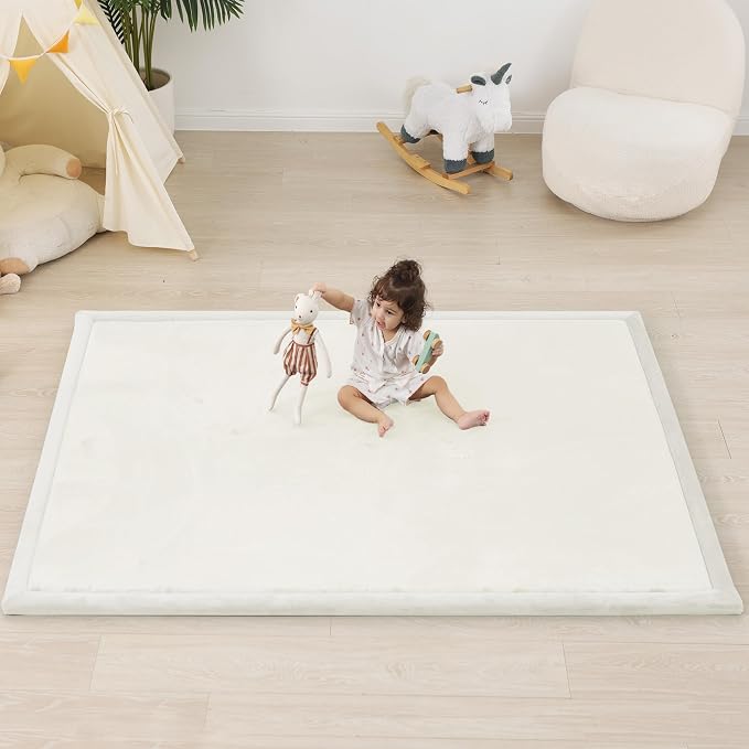 1.5" Thick Padded Baby Play Mat for Floor Tummy Time, Pro Soft Foam Activity Playroom Playmats, Easy Care with Non-Slip Safe for Infant Toddlers Crawling 79"x 79" (Cream)