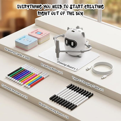 Joso Drawing Robot Toys for 3-8 Year Old Kids with 200 Cards & 22 Pens | Montessori Painting Learning Toys with Smart Card Scanning Recognition & Voice Interactive for Boys Girls Birthday Party