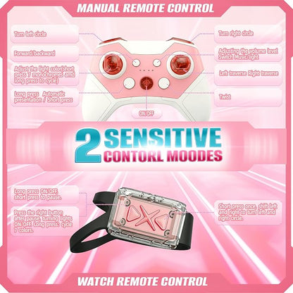 Uucoco Pink Rc Gesture Sensing Stunt Car Toys for Girls 3-12 Years Old, Drift Hand Control Remote Control Cars with Light & Music, 2.4Ghz 4WD 360°Rotation Double Side Cars Birthday Gifts for Kid
