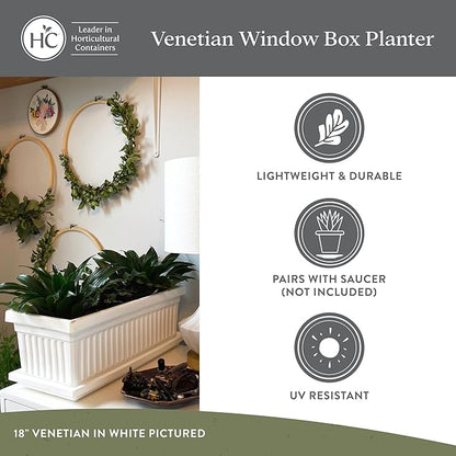 The HC Companies 30 Inch Venetian Window Planter Box with Drainage Plug, Lightweight UV-Resistant Plastic Indoor & Outdoor Planters, 2-Pack Flower Box for Garden & Home Decor, Clay