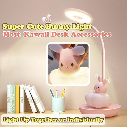 Kids Desk Lamp Pink, Dimming Desk Lamp for Girls with Exclusive Cartoon Look, Cute Night Light for Kids Bedroom, Eye-Caring LED Portable Reading Lamp for Child, Unique Gift (Pink Rabbit)