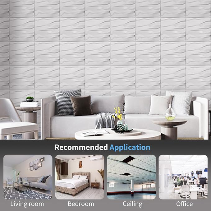 Art3d Decorative 3D Wall Panel, 32 Sq.FT PVC Interior Wall Decor for Living Room, Bedroom, Lobby, Office, Shopping Mall, White