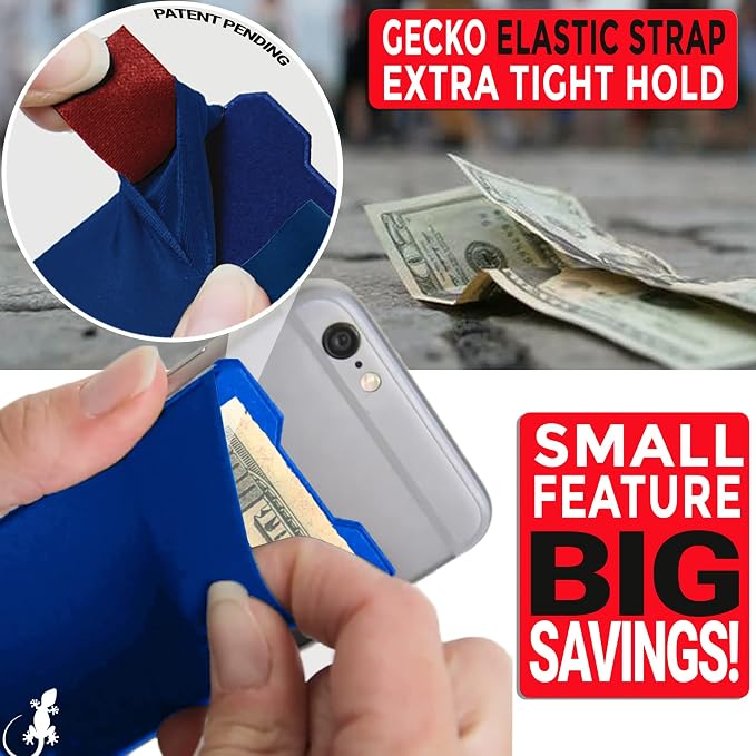 Phone Wallet - Adhesive Card Holder - Cell Phone Pouch - Stick on Lycra Pocket by Gecko - Carry Credit Cards and Cash