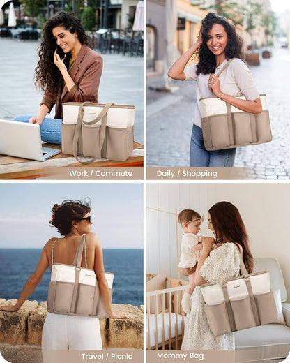 LOVEVOOK Work Tote Bag, 15.6 Inch Laptop Bag for Women Teacher Nurse Mom With Large Cup Holder, Utility Everything Bag For Travel College Daily, Large Computer Purse Handbag, Gift