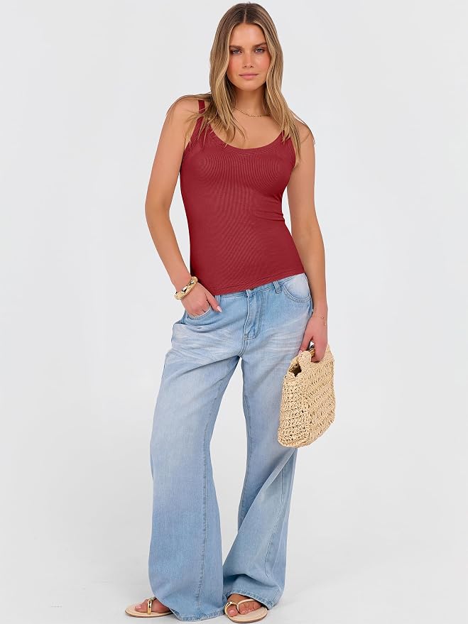 ANRABESS V Neck Tank Tops for Women Ribbed Knit Camisole 2026 Summer Casual Sleeveless Slim Fitted Basic Cami Shirts Clothes