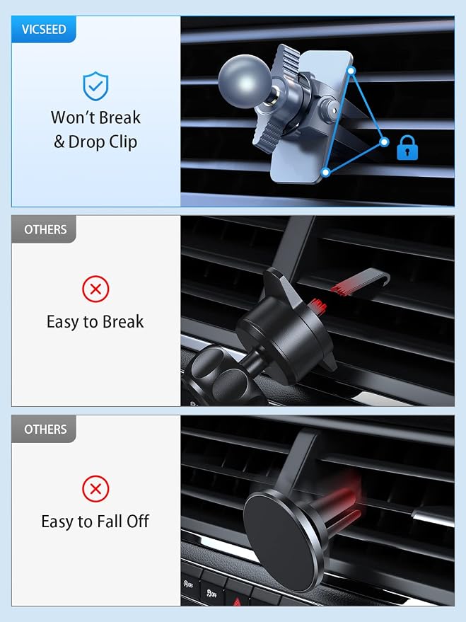VICSEED for MagSafe Car Mount [Upgraded Strongest Magnet Power] Magnetic Phone Holder for Car Vent 360 Adjustable Magnetic Car Phone Holder Mount for iPhone 16 Pro Max 15 14 13 12 Plus Mini