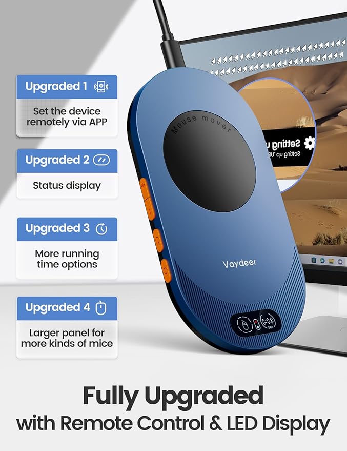 Vaydeer Air 3 Ultra Mouse Mover with APP, Ultra Slim Mouse Jiggler with Timer Function, Undetectable & Noiseless, Simulates Realistic Mouse Movement, Driver-Free, Keeps PC Active (Olive Green)