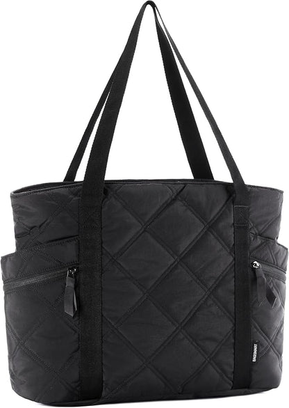 BAGSMART Crush Tote Bag for Women, 20L Puffer Work Tote with Zipper | Quilted Nurse Hospital Bag For Travel College Gym