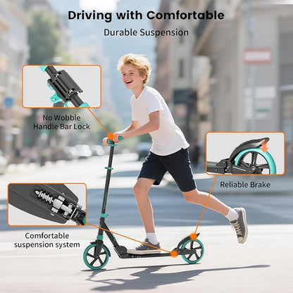 Kick Scooter for Kids 5-12, Teens, Adults, CPSC Certified Foldable Lightweight Sport Scooter with 8 Inch Wheels, Max Load 240 LBS, Gift for Childs