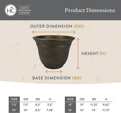 The HC Companies Sierra Round Self-Watering Pot - Lightweight Plastic Planter for Herbs & More - Durable Plant Pots for Indoor Plants & Outdoor Plants (13” Celtic Bronze, Pack of 1)