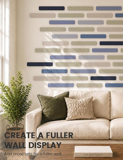 Fluxynara 13" x 2" Felt Wall Panels, Denim Mist | 8-Pack Includes 50 Push Pins and Adhesive Tabs for Photos, Notes and Decor in Bedroom Doors, Home Office or Studios