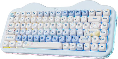 YUNZII C75 Cute 75% Wireless Mechanical Keyboard (Blue, Milk V2 Switch) | Creamy Cake Keyboard, BT5.0/2.4G/USB-C, Hot-Swap, NKRO, PBT MOA Keycaps,5500mAh RGB Gasket Mount for Mac/Win/Gaming/Office