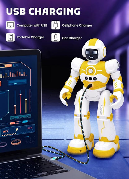 Robot Toys for Kids,Programmable Remote Control Smart Walking Dancing Robot Toy with Gesture & Sensing for Age 4 5 6 7 8 9 10 Year Old Boys Girls for Birthday Present,Yellow
