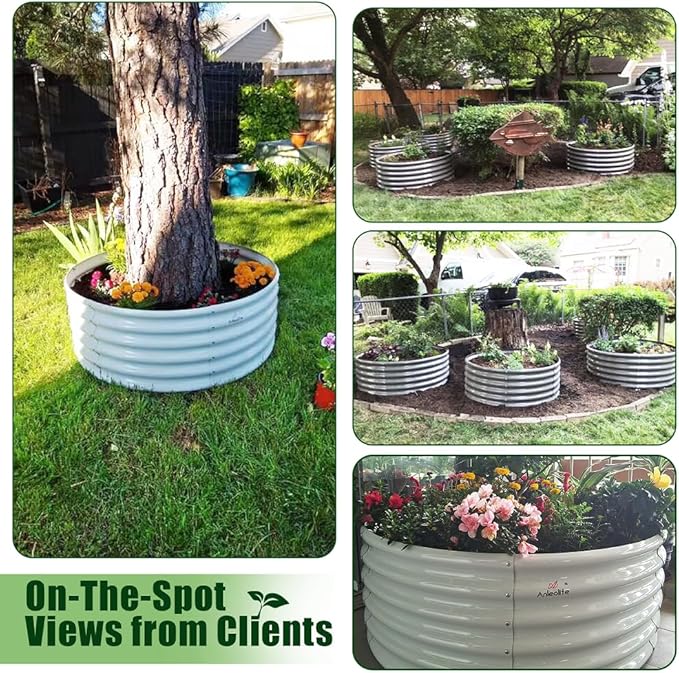 A ANLEOLIFE 2-Pack 4ft x 18” Tall Galvanized Raised Garden Beds Outdoor, Round Metal Planter Box for Planting Vegetables Flowers Herb, Anti-Rust & Easy-Setup, Quartz Grey