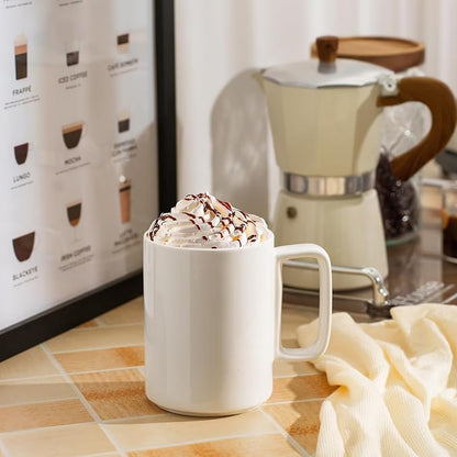 E-liu Large 15 Ounces Porcelain Coffee Mug Tea Mugs Set of 6 | Cups for Coffee, Tea, Cocoa, and Mulled Drinks , Dishwasher & Microwave Safe Gift Sets, White
