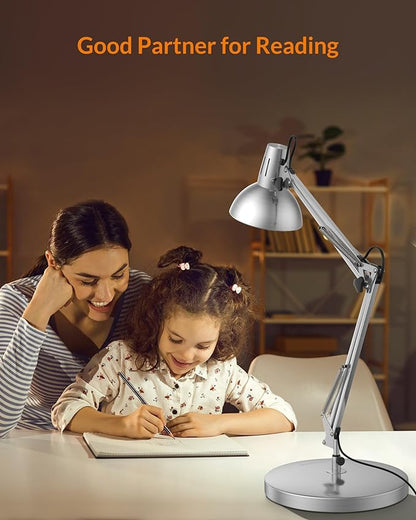 LEPOWER Metal Adjustable Desk Lamp with Clamp, Swing Arm for Home Office | Gooseneck, Architect Style, Eye-Caring Table Lamp, On/Off Switch, E26 Base, Reading for Dorm, Bedroom, Study, Back to School