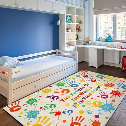 Colorful Kids Rug, Washable Rug for Kids, Handprints Area Rugs for Kids Bedroom, Non-Slip Play Mat Ultra Soft Thick Indoor Plush Rugs for Playroom Classroom Nursery Decor (59 X 39.4 INCH)