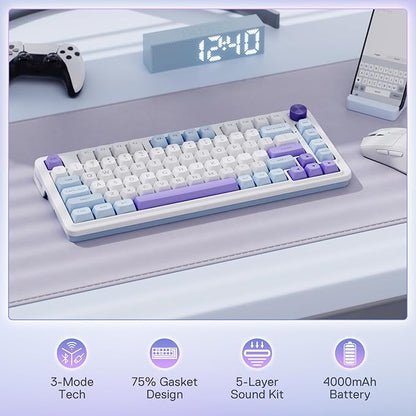 Redragon K673 PRO Wireless 81-Key RGB Gasket Gaming Keyboard, Scroll Knob | Multi-Function Control Wheel, 0-Delay Tri-Mode, Cushioned 5-Layer Noise Dampening for Creamy Thocky Sound, Compact 80% Size