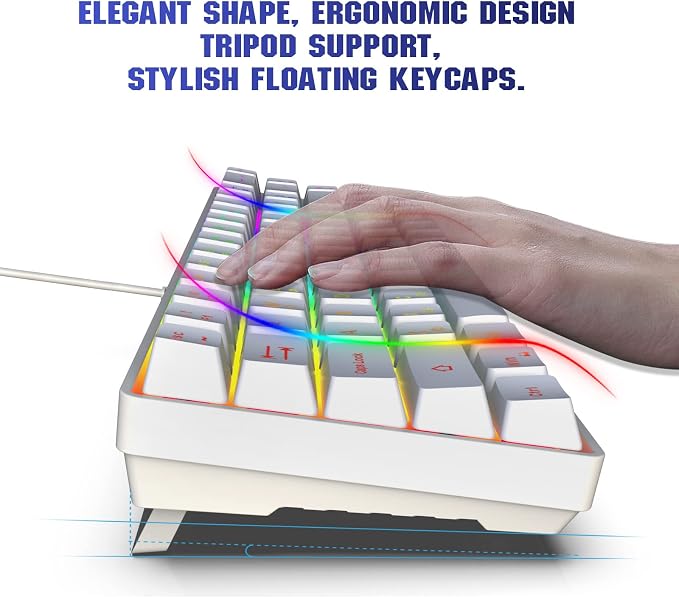 Snpurdiri 60% Percent Gaming Keyboard (68 Keys, White) | Compact RGB Backlit Ergonomic Small Mini Keyboard for Windows, PC, Laptop, Gaming