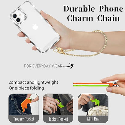 Phone Wrist Strap Metal Phone Chain Lanyard Hand Wristlet Detachable Phones Charm with 3 Tether Tabs with CellPhone Stand Holder Finger Grip Universal for Women Girls Traveling Party Walking Gold