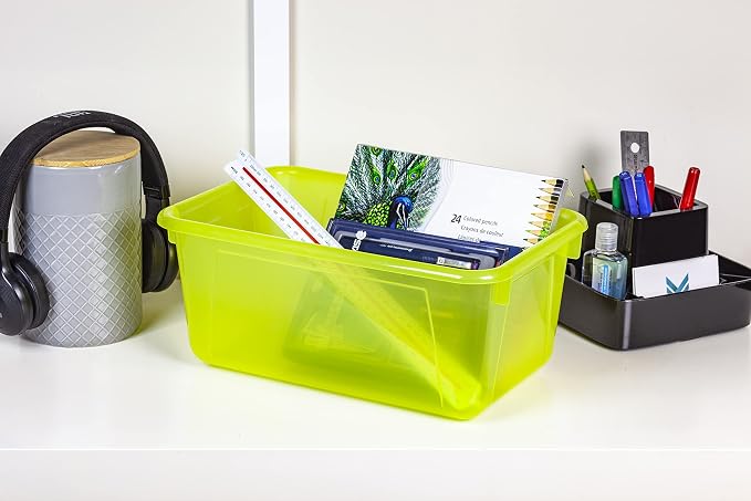 Storex Small Cubby Bins – Plastic Storage Containers for Classroom, 12.2 x 7.8 x 5.1 inches, Candy Yellow, 5-Pack (62476A05C)