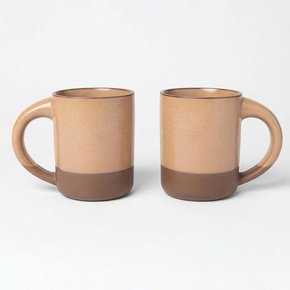 TOMO Mugs Set of 2, 12oz Modern Stoneware Coffee Mugs, Large Handle Ceramic Drinkware - Wheat