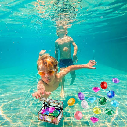 XIJUAN Diving gem Pool Toys Sand Toys,14 Color Diamond Treasure Chest Summer Swimming gems Pirate Diving Toy Set Underwater Swimming toyChildren's Game Gifts for Boys and Girls