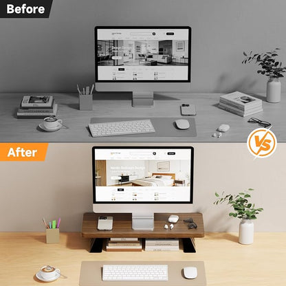 Monitor Stand - 24 Inch Wood Monitor Stand Riser, 220 Pounds Load Capacity Desk Monitor Riser for Laptop/PC/Printer, Desktop Stands Organizer for Home Office