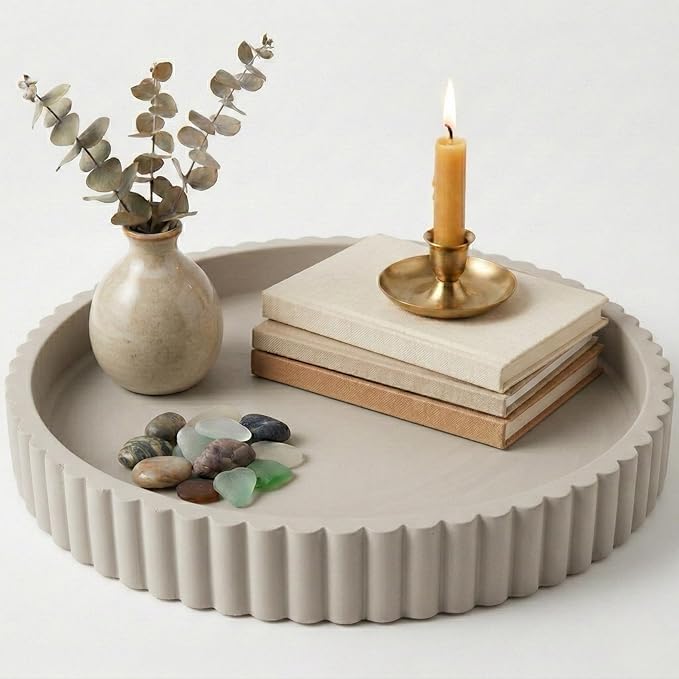 OAKOA Round Decorative Tray for Coffee Table Decor - Concrete Round Tray Home Decor - Bandejas Decorativas - Circle Coffee Table Centerpiece