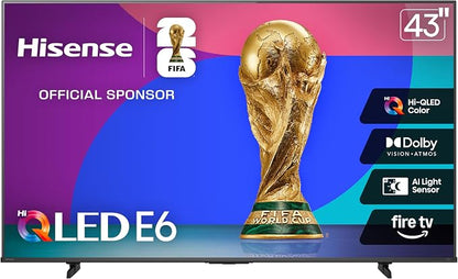 Hisense 43" E6 Cinema Series Hi-QLED 4K UHD Smart Fire TV (43E6QF) - AI Light Sensor, Dolby Vision · Atmos, Voice Remote with Alexa, Motion Rate 120, HDR 10+ Adaptive, Game Mode Plus